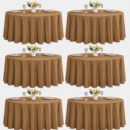 Image of 6-Pack Round 90-inch Coffee Table Cloths, Solid Stain and Wrinkle Resistant Circular Tablecloth, Premium Plain Weave Polyester Fabric Table Linen Covers for Hotel, Banquet