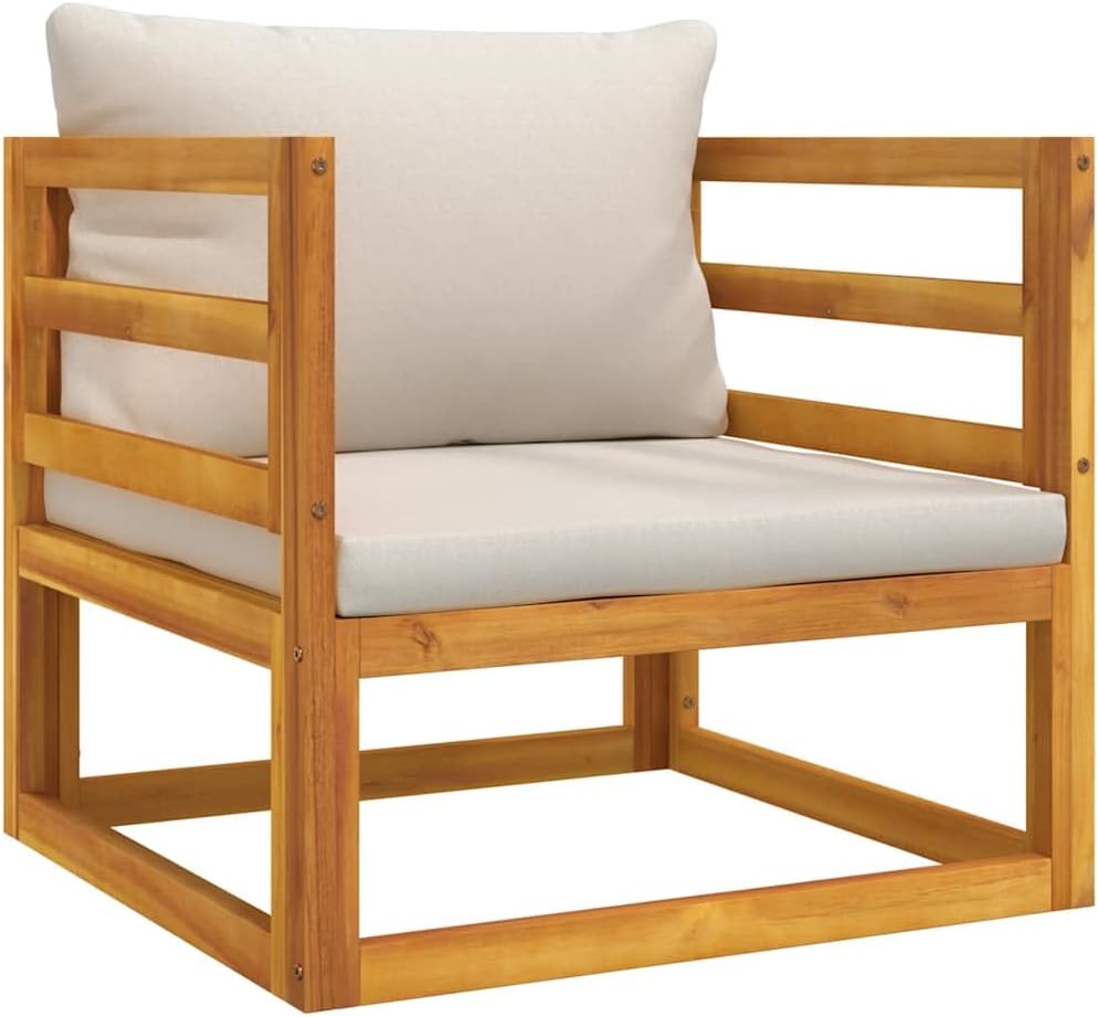 Small Patio Outdoor Sofa Acacia Wood Loveseat 28"x29"x26" Grey Cushions, Compact Sectional Chair for Balcony Garden Modern Design Easy Assembly for Deck Terrace