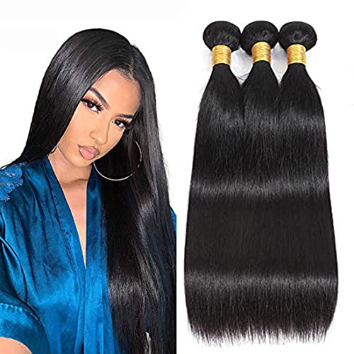 Human Hair 3 Bundles Brazilian Straight Bundles Human Hair Natural Black Hair Bundles For Women Grade 8A Natural Straight Hair Bundles 24 26 28 Inch