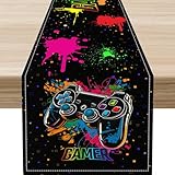 Gaming Table Runner, Kids Themed Game Controller Colorful Gamer Table Scarf for Kids Teens Bedroom Living Room Party Celebrating Kitchen Birthday Party Decor 13'x36'