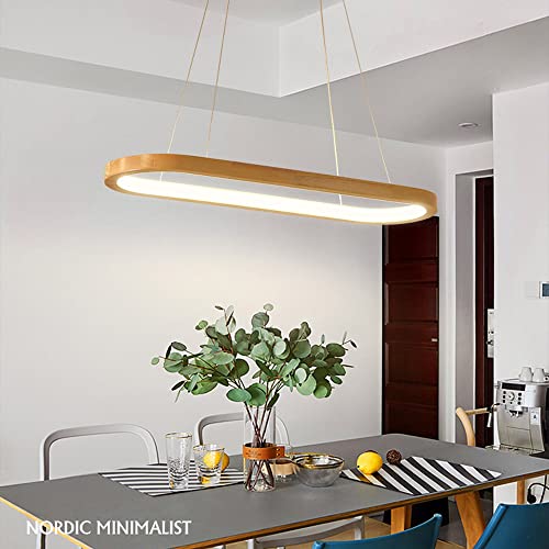 Lámpara colgante de techo moderna lineal LED de madera geométrica para comedor interior 4000K 5