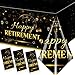 GREHUMOR Happy Retirement Tablecloth 3Pcs-Retirement Party Decorations Black and Gold Tablecloth Plastic Rectangle Disposable Table Cover Rectangle Waterproof