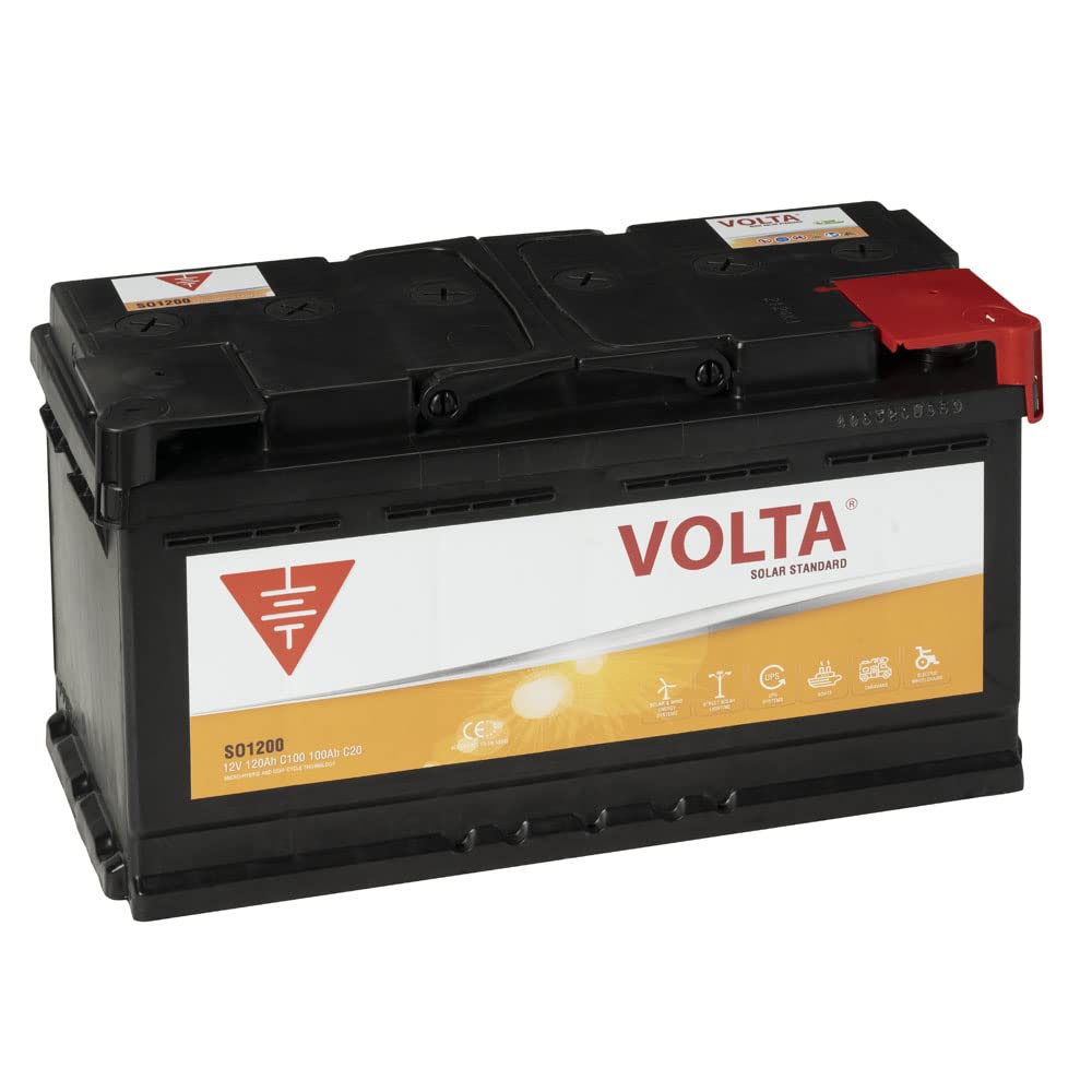 Bateria Solar para Automóvil de turismo 120Ah C100 - Borne +Dcha - Medidas Largo 353 x Ancho 175 x Alto 190 mm. con 2 años de Garantía - Fabricación Europea.