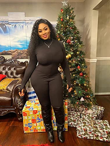 Tob Women's Soft Long Sleeves Zip Up One Piece Bodycon Jumpsuits Playsuits Black #TOP6