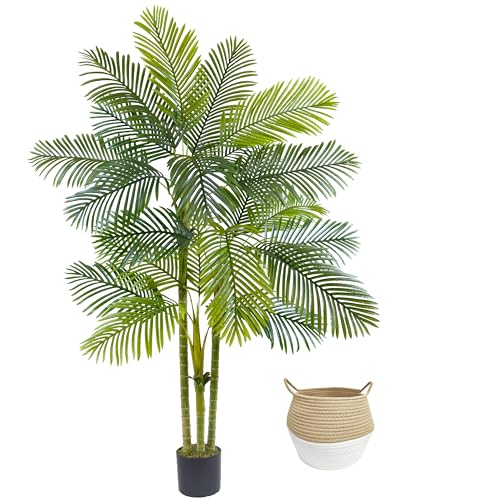 Warmplants Artificial Palm Tree, 7ft Fake Areca Palm Plant with Basket, Large Faux Phoenix Palm UV...