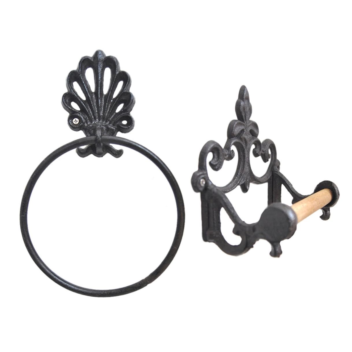2 Toalleros para Colgar Toallas Negro Anillo Redondo de Hierro Forjado Resistentes al Desgaste Incluye Accesorios de Instalación para Baño Moderno