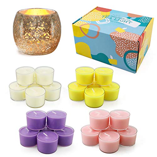 YUE GANG Velas Candelitas de Regalo 24 Pack Aromaterapia Velas para Mujeres, Velas Candelitas con Candelero de Oro, Tiempo de Combustión 8 Horas, Vela Perfumada para Familiar