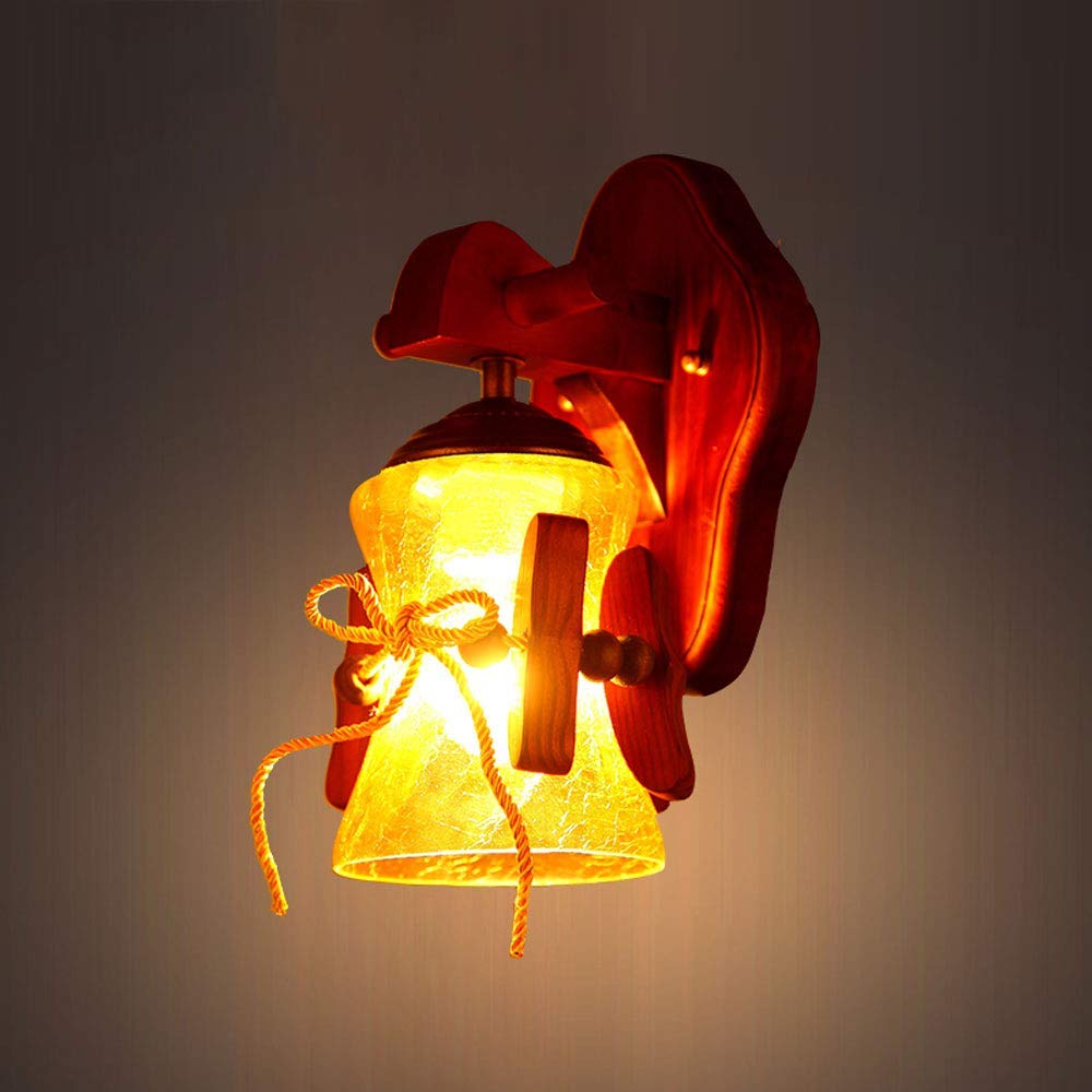 Industrial Wood Wall Lamp Creative Personality E27 Socket Fixture For Indoor Lighting n Restaurant with Water Ripple Glass Lampshade Lighting