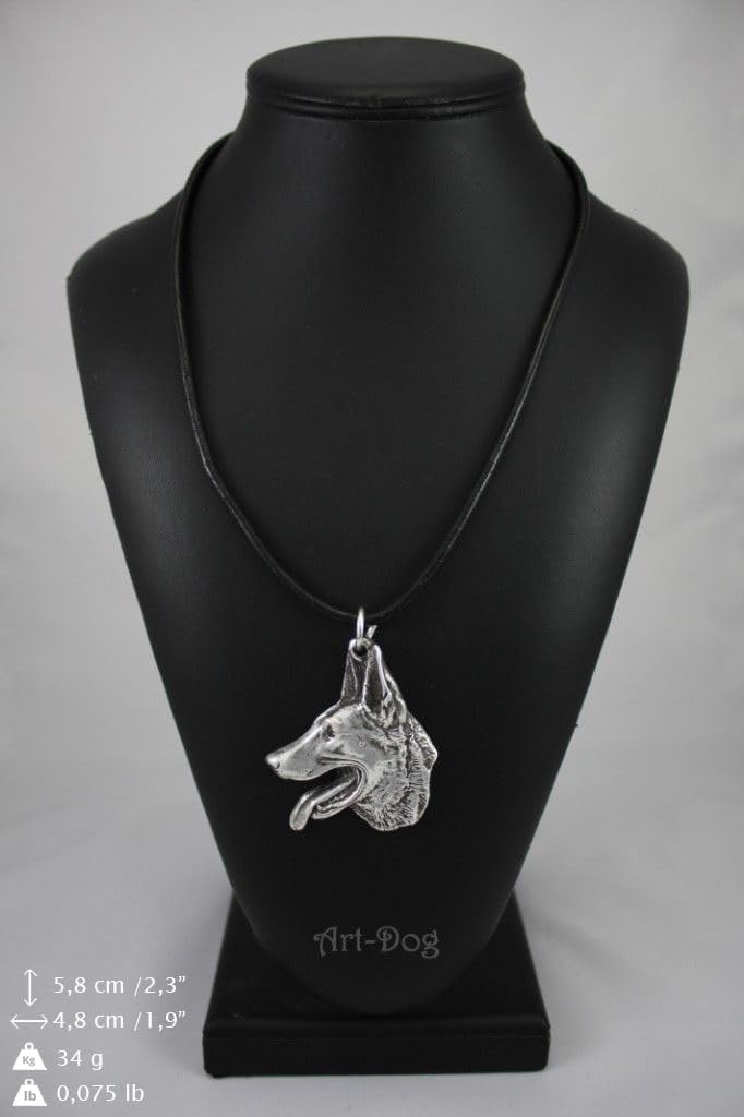 Art-Dog Dog Silver-Plated Pendant on a Leather Strap - Dog Necklace in Elegant Case – Silver Dog Necklaces for Men and Women – Dog Breeds Jewelry – Malinois