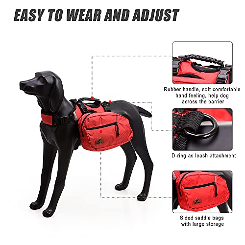 BLACKDOGGY Hunde 2-in-1 wasserabweisender Verstellbarer Expeditions-Rucksack, Geschirr mit Abnehmbarer Satteltasche, Rucksack für mittelgroße und große Hunde, Wandern, Camping, Reisen (M)