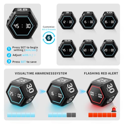 Visual Productivity Timer with Stopwatch, 5 & 25 Minute Presets - Image 4