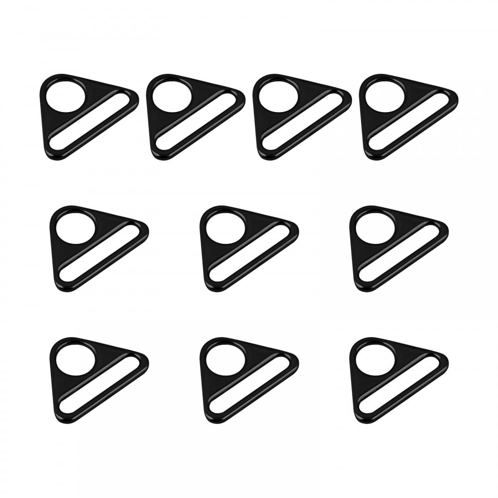 MiOYOOW Pack of 10 Triangular Ring Buckle, Metal Adjuster, Triangle Pocket Carabiner, Zinc Alloy, Triangular Buckle, Adjuster, Hardware Pockets, Ring Connector for Straps Bag Accessories, black, 25mm