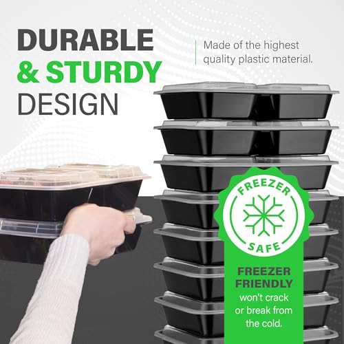 Ez Prepa FT-969B [20 Pack] 32Oz 3 Compartment Meal Prep Containers With Lids - Bento Box - Plastic - Stackable, Reusable, Microwaveable & Dishwasher Safe thumb #4