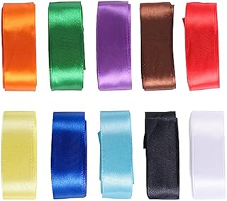 ihaspoko Wstążka z satyny poliestrowej, 10 kolorów, 25 mm x 5 metrów, wstążka materiałowa do samodzielnego wykonania sztuki i rzemiosła, pakowania prezentów, balonów, kokardek, dekoracji ślubnych