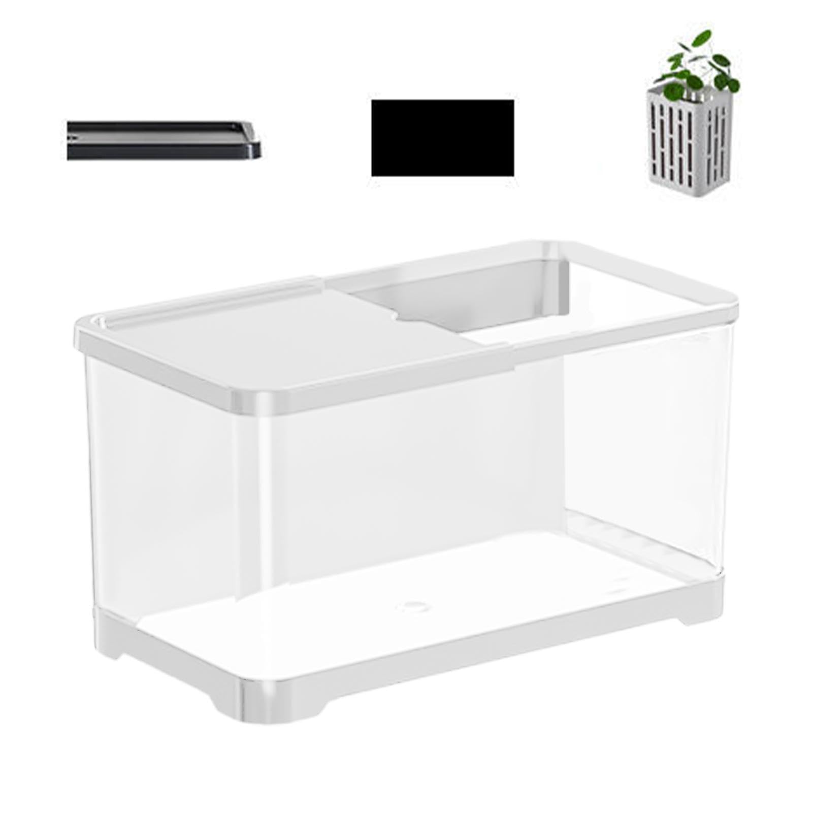 Zestaw startowy do ryb, dekoracyjny mały akwarium, akwarium Saltwater | Aquarium, Creative Fish Aquarium, Aquarium with Basket for Jellyfish, Guppy, Shrimp, Fish (czarny, biały, żółty)