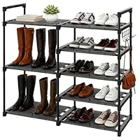 Altdnmaf 5 tier Shoe and Boot Storage Rack, 84cm Wide Large Shoerack Organiser, Stackable Long Show Rack, for Entryway, Hallways, Kitchens, Bedrooms Tidy Organizer, Black