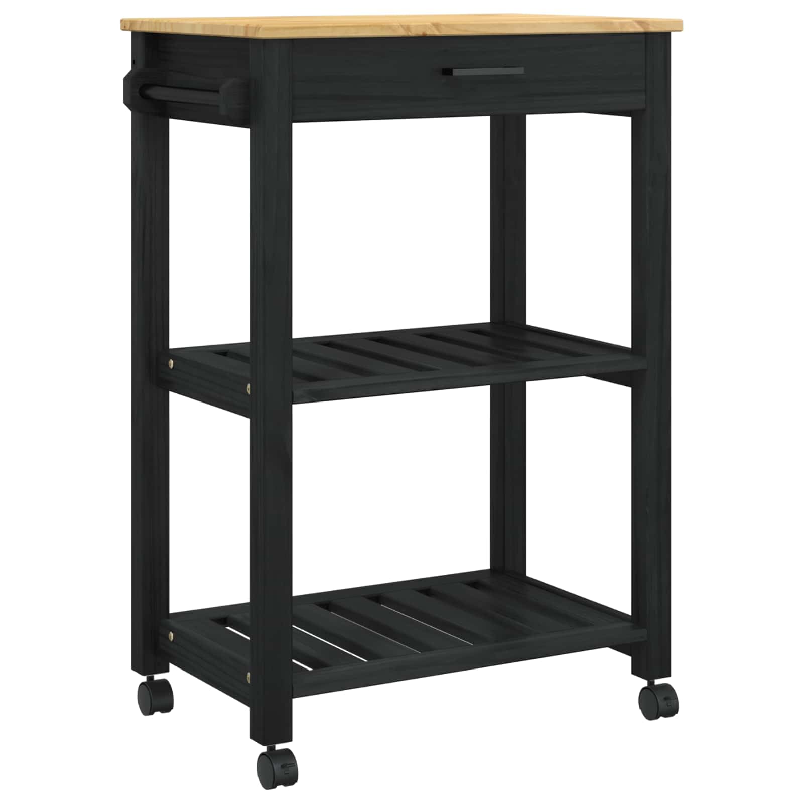 Vidaxl Black Kitchen Trolley Monza 60 X 40 X 88.5 Cm Solid Pine Wood
