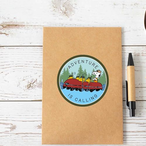 Image of Peanuts Snoopy Adventure is Calling Adhesive Vinyl Decal - Fun Snoopy Canoe Sticker for Car, Water Bottle or Laptop