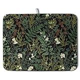 Black Sage Green Plant Dish Drying Mat for Kitchen Counter Vintage Botanic Fern Leaves Floral Dish Drainer Mats Absorbent Microfiber Dishes Pad Reusable Washable Large Dish Draining Mat 18x24 Inch