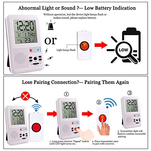 Home Safety Patient Alert Alarm System Wireless Alarm Emergency Call Button Elderly Monitor Caregiver Personal Pager for Elderly Kids (Updated Version) - Thumbnail 2
