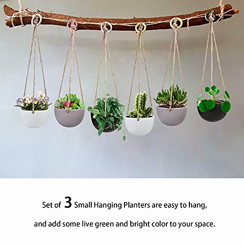 Summer Flower 5.1 Inch Ceramic Hanging Succulent Planter, 3 Pack Matte Indoor Flower Plant Pots With Jute Rope For Succulent Cactus Herbs Plants (Black, White, Grey) #TOP5