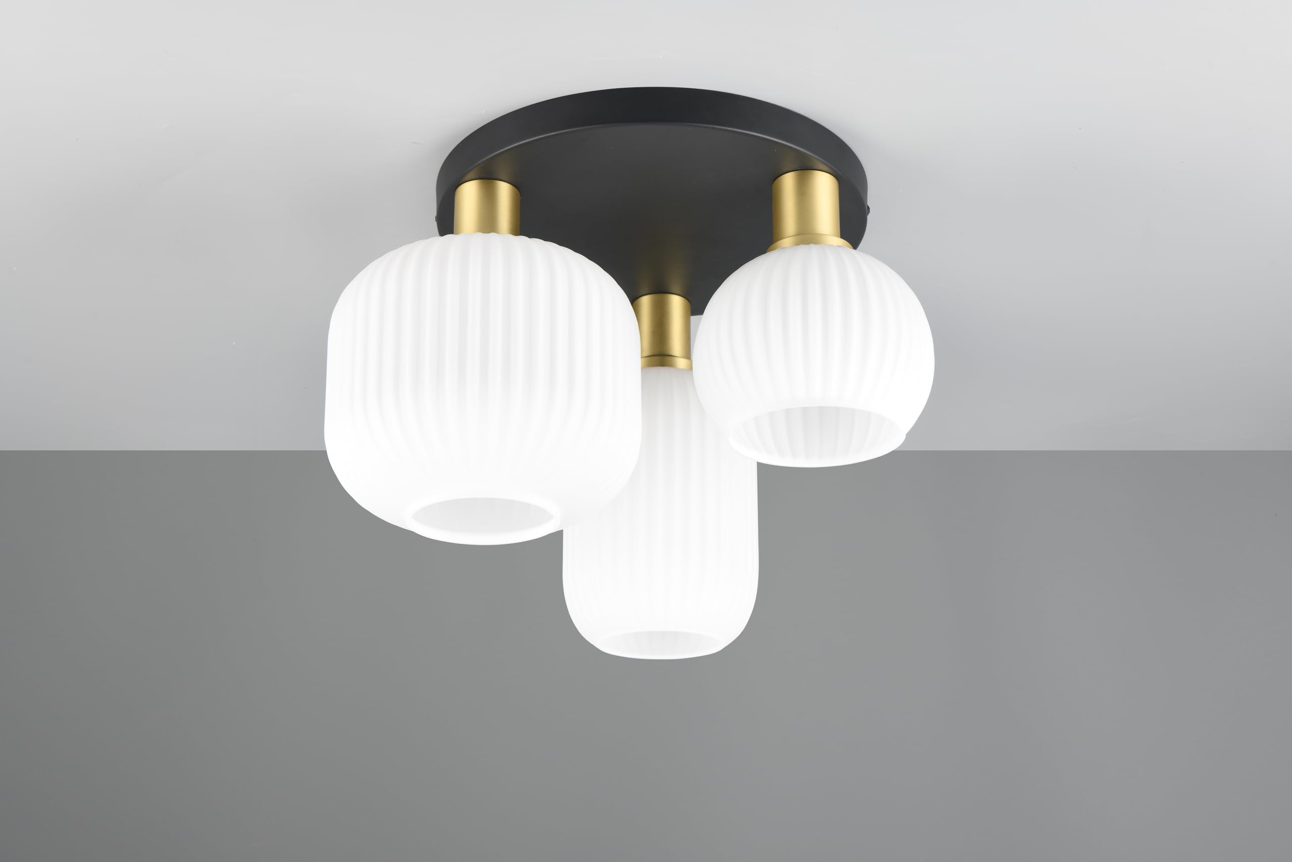 Trio Leuchten Plafonnier DIVA 619800308, Métal Laiton/Noir mat, Verre Blanc, excl. 3x E27