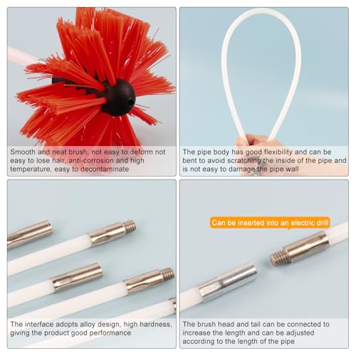 Hérisson ramonage flexible de 18 pièces avec tiges connectables et embout rouge