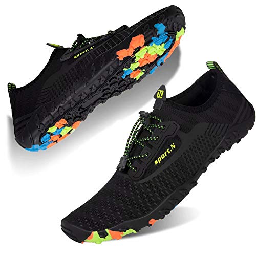 Badeschuhe Wasserschuhe Herren Damen Strandschuhe Schnell Trocknen Surfschuhe Schwimmschuhe Barfussschuhe Aquaschuhe(Schwarz/244,38 EU)