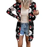 Onsoyours Damen Lose lässige Langarm-Weihnachten Strickjacken, Cardigan Lang Dünne Jacke Bolero Langarm Leichter Cardigan Elegante Schulterjacke Shrug Top Casual Top C Schwarz 03 M