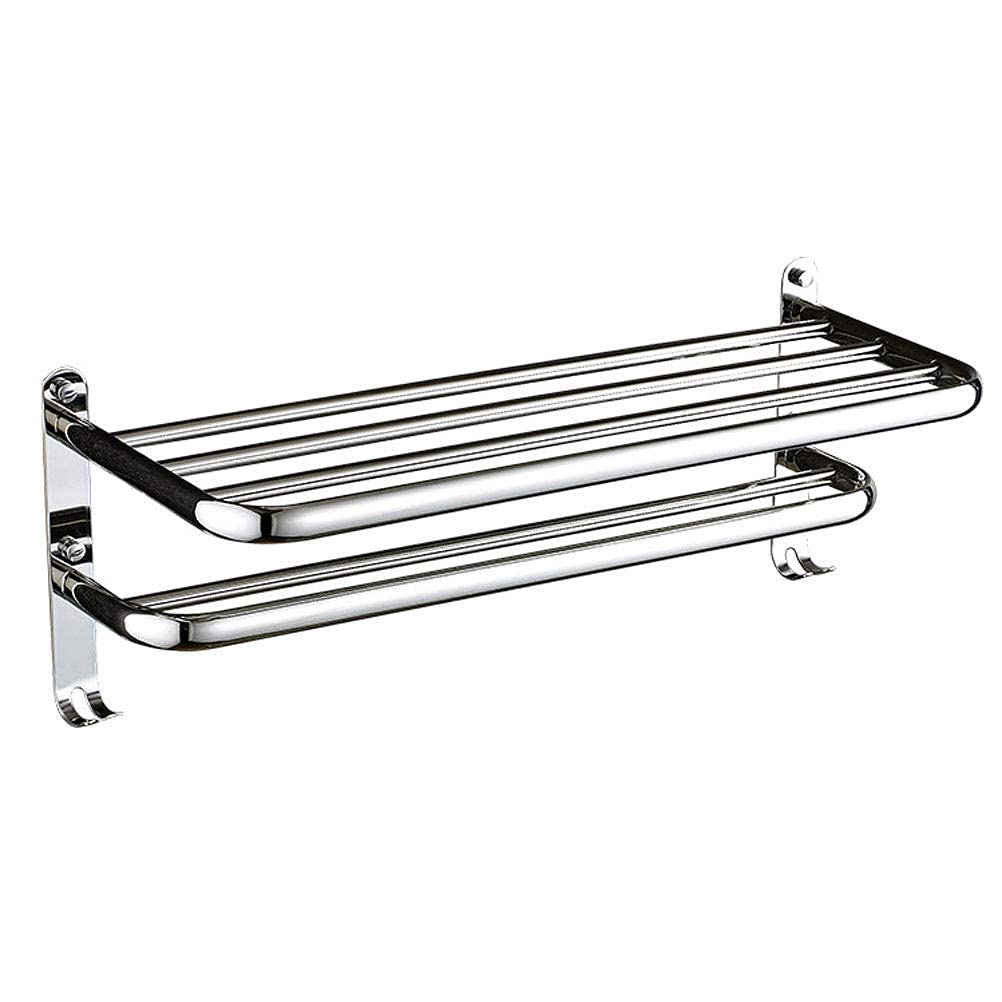 Stainless Steel Towel Rack Bathroom Wall Mounted Storage Shelf With Double Towel Bar And Hook One-Piece Thick Towel Rail 47.5Cm,47.5CM