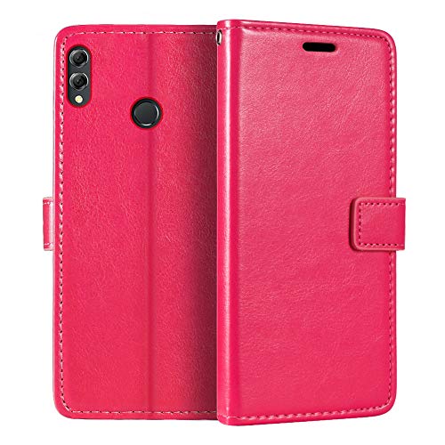 Shantime Lederhülle Kompatibel mit Huawei Honor View 10 Lite, Business Design Magnetische Klapphülle, 3 Kartenfächer, Foto & Geheimfach(Rosenrot)