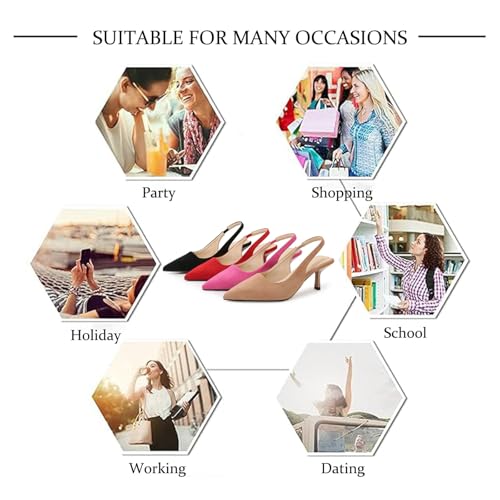 Women's Suede Pointed Toe Slingback Stiletto Heel Pumps Elegant Comfort Closed Toe Breathable Slip on Elastic High Heel Dress Shoes for Office Dating Party4
