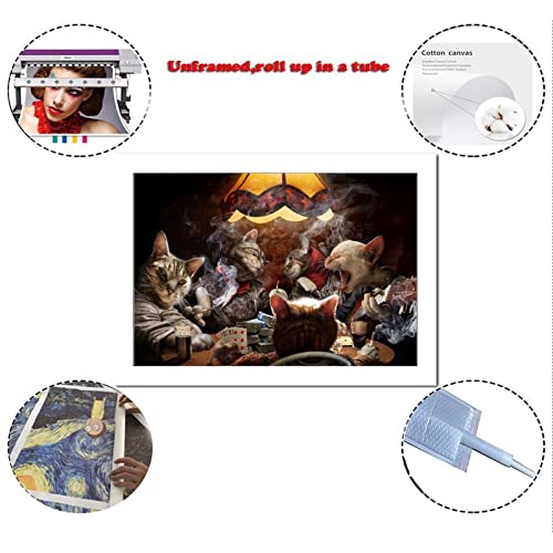 Maisuimaoyi Animal Cats Playing Poker Poster Decorative Painting Canvas Wall Art Living Room Posters Bedroom Painting 16X24Inch(40X60Cm) #TOP1