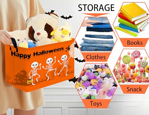 Image of Large Halloween Themed Candy Gift Boo Basket for Kids Baby Personalized Adults Storage Bin Fall Decor(Orange Dance Skeleton)