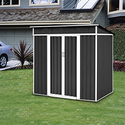 Patiomore 4X6 Ft Outdoor Garden Storage Shed Yard Storage Tool Steel House With Sliding Door (Grey) #TOP1
