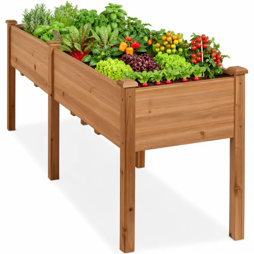 DUMOS Raised Garden Bed 72x23x30 Inch, Outdoor Planter Box with Legs, Elevated Wood Garden Bed with Liner for Herbs Flowers Vegetables, Wooden Planter Box for Patio, Balcony, Backyard, Brown