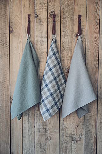 Kitchen Dish Towels, 100% Linen Super Absorbent Natural Tea Towels Size: 20 X 27 In, Set Of 3 Soft Linen Towels In Sage Green, Natural, Checked Colors, Handmade Gift #TOP1