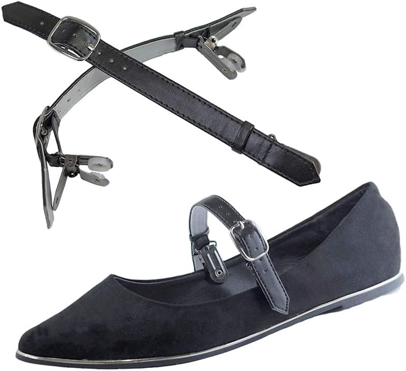 Detachable Shoe Straps - To Hold Loose Heels, Wedges, Flats, Double Clip Black, S, M, L