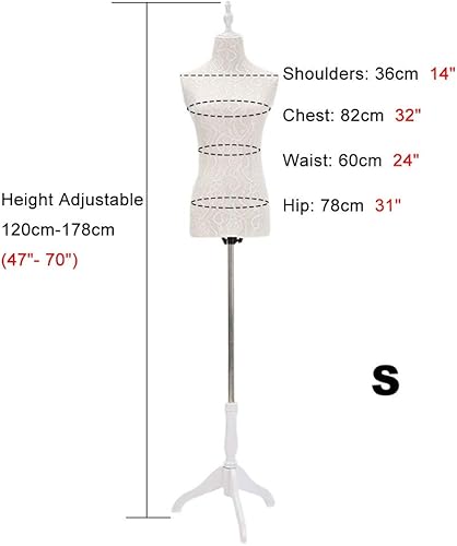 Miniatura 2 de TBLOTYD Torso de maniquí femenino con forma de vestido blanco, maniquí con trípode de madera, altura ajustable de 47 a 70 pulgadas para coser ropa,
