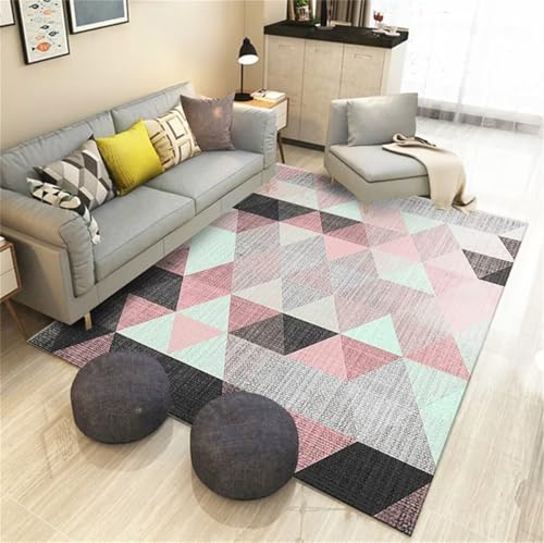Grand tapis de salon moderne bleu 200x300 cm lavable et géométrique - 2