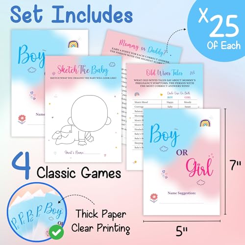 WOODAMORE Baby Gender Reveal Games for Guests - 4 Funny Baby Shower Game Gender Neutral, Boy or Girl Gender Reveal Decorations, Mommy Or Daddy, Old Wives Tales Baby Party Games Activities Ideas