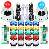 Fosiya 2 Player LED Arcade Joystick Buttons Kit for Arcade PC Game Controllers Mame Raspberry Pi Retro Controller (Mixed Colors Kit)