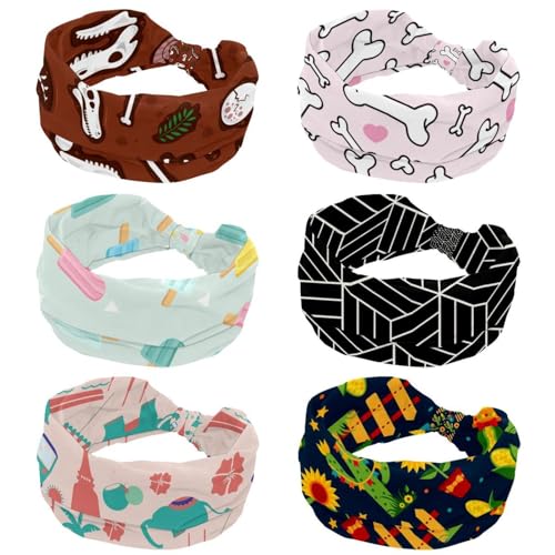 Lot de 6 bandeaux larges pour femme en tissu élastique doux style croisé tendance