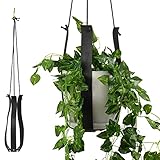 MODRN KASSA Vegan Leather Strap Plant Hanger, Hanging Planter for Indoor Adjustable Length Planter Holder for Indoor Plants (Plant and Pot Not Included) (Black)