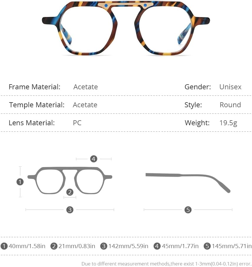 HEPIDEM Acetate Glasses Men,Vintage Retro Polygon Square Spectacles Myopia Optical Eyeglasses Frame - Image 2