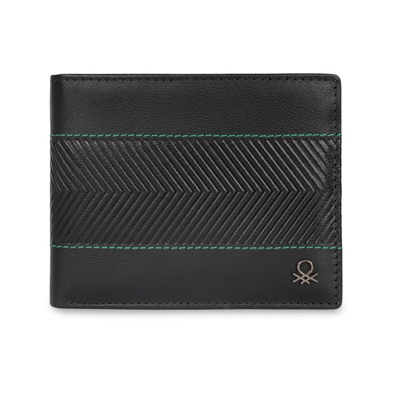 United Colors of Benetton Men RFID Protected Locarno Passcase Wallet – Black, No. of Card Slot: 12 | Embossed Passcase Wallet with Side Closure | Leather