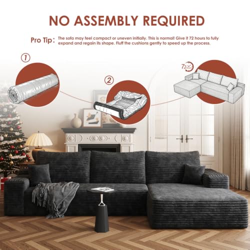 Image of Boneless Couch, Modular Sectional Couches for Living Room, U-Shaped Cloud Couch Sofa with Deep Seat, Fluffy Corduroy Upholstered Corner Sofa