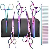 CITYWISH Dog Grooming Scissors,Rainbow Curved Chunkers Shears with Safety Round Tips,Sharp and Durable 6 in 1 Dog Scissors for Grooming