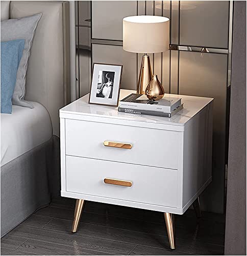 Table de chevet blanche et grise à 2 tiroirs de 40x35x45cm pour chambre moderne
