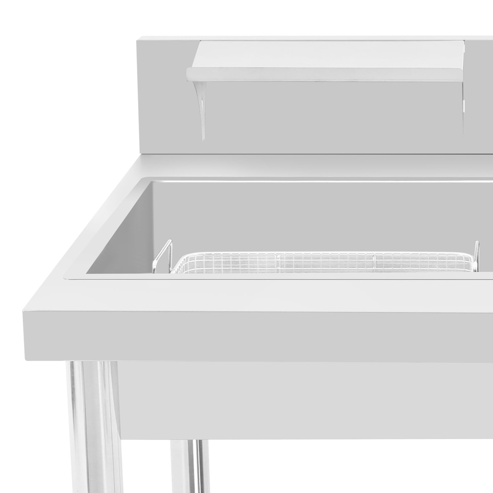 Mesa de pan Breeding Table, mesa de empanado de acero inoxidable con estante inferior, incluye recipiente y cesta, para pollo frito para restaurantes, hogares, hoteles